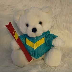 Vintage 1987 Dakin White Ski Teddy Bear 11”‎ Plush